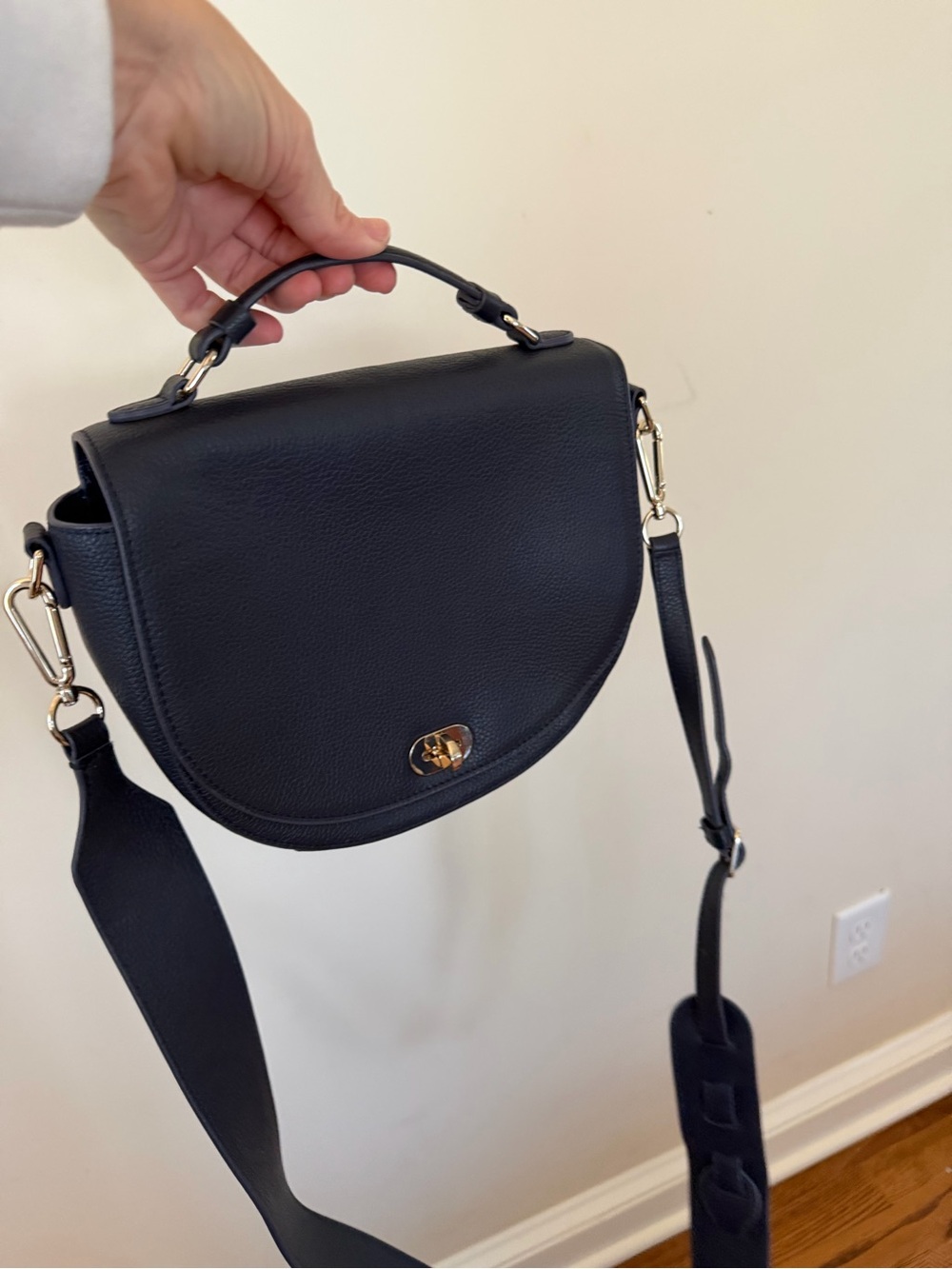 Draper James Black Leather Crossbody with Gold Hardware
